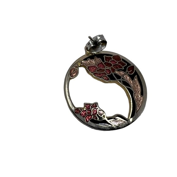 Vintage Fish and Crown‎ Earrings Black Pink Enamel Flowers Drop Dangle Pierced - Picture 3 of 8